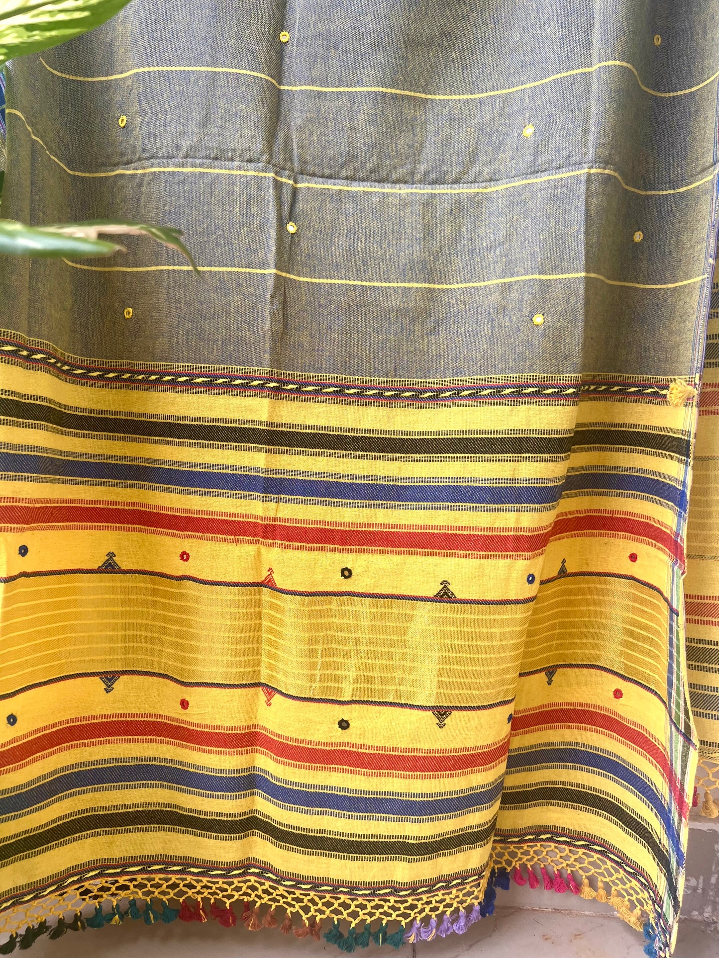 Handloom Bhujodi Kala Cotton Suits-Grey Yellow