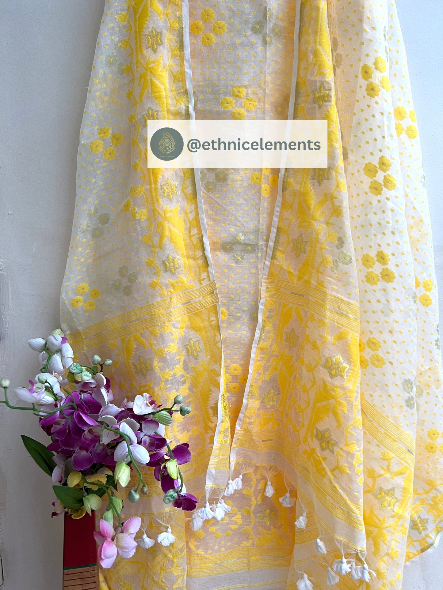2 Pcs Jamdani Cotton Suit Set - Banana Yellow