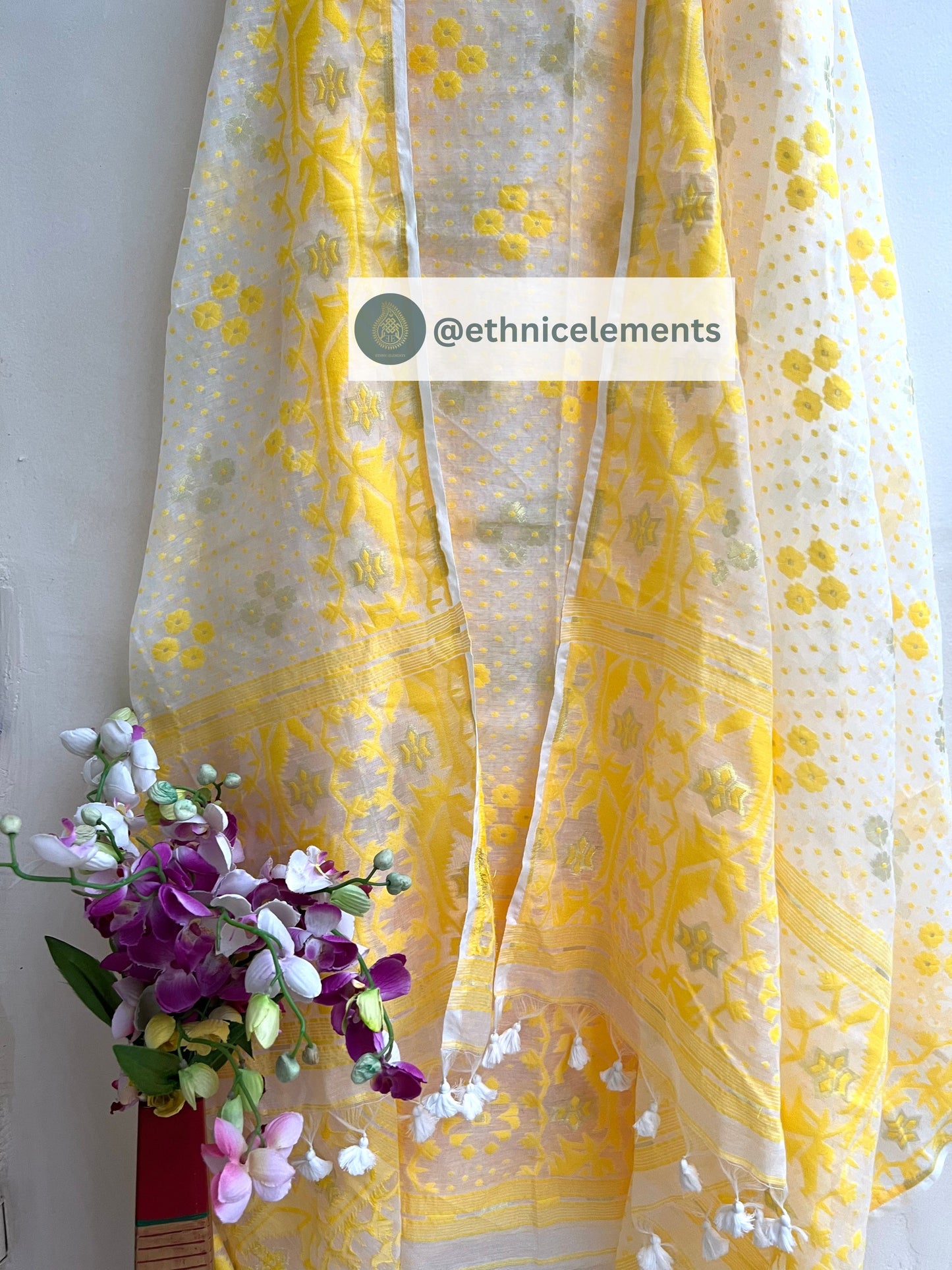 2 Pcs Jamdani Cotton Suit Set - Banana Yellow
