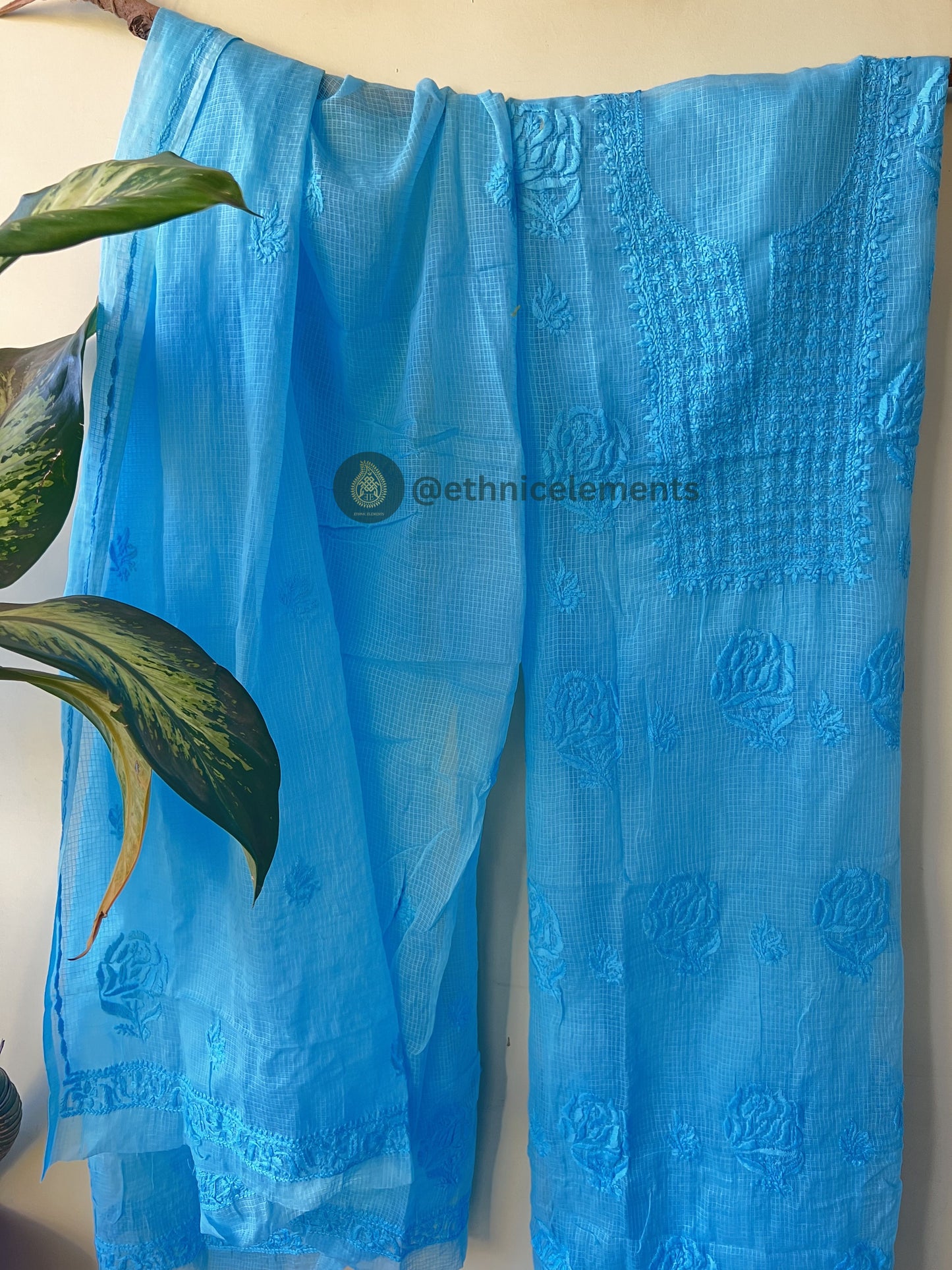 Hand Chikankari Lucknowi Suit Set- Soft Blue