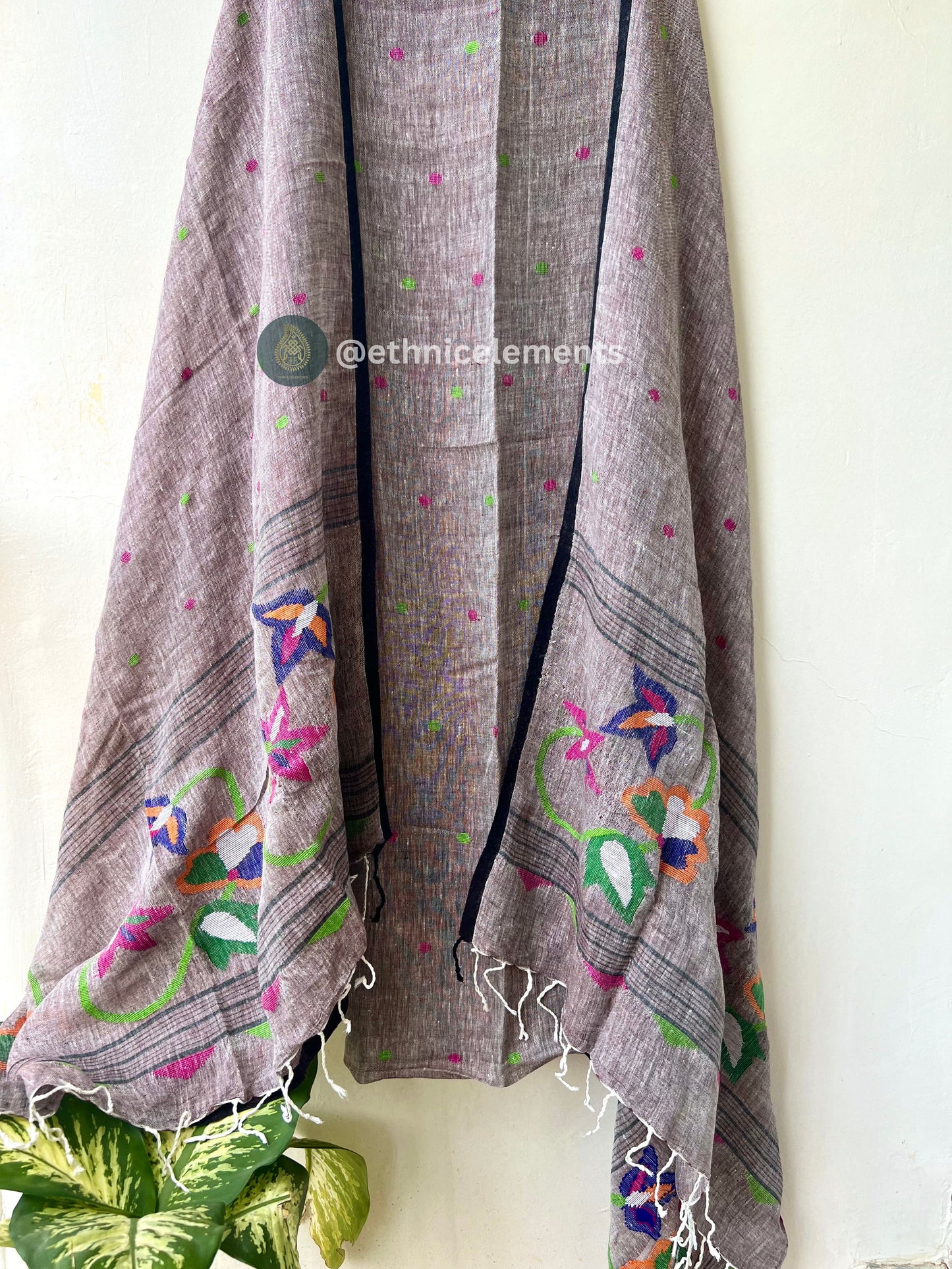 Hand Woven Linen Jamdani Suit Set - Dusky Meadows