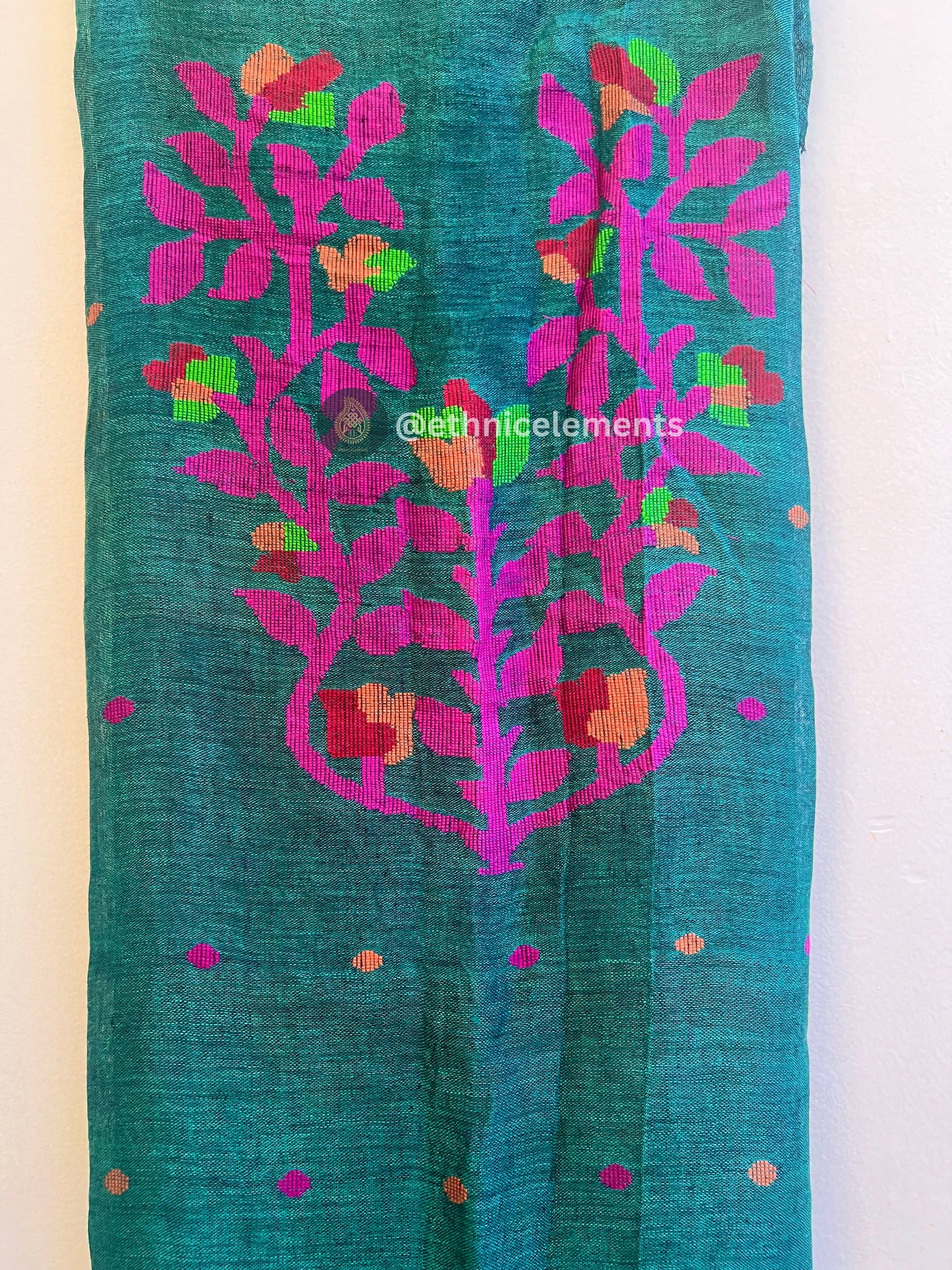 Hand Woven Linen Jamdani Suit Set- Teal