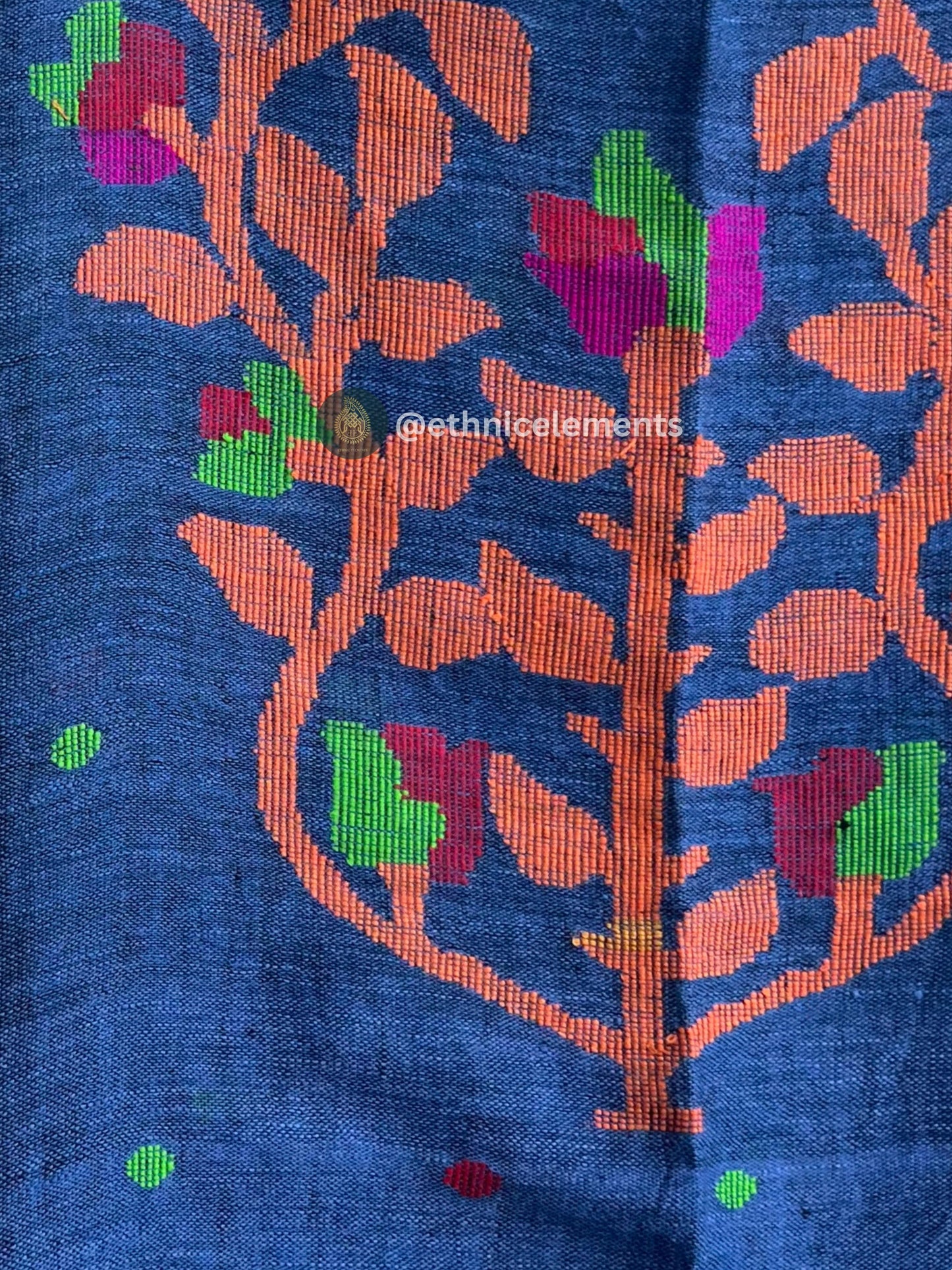 Hand Woven Linen Jamdani Suit Set- Blue