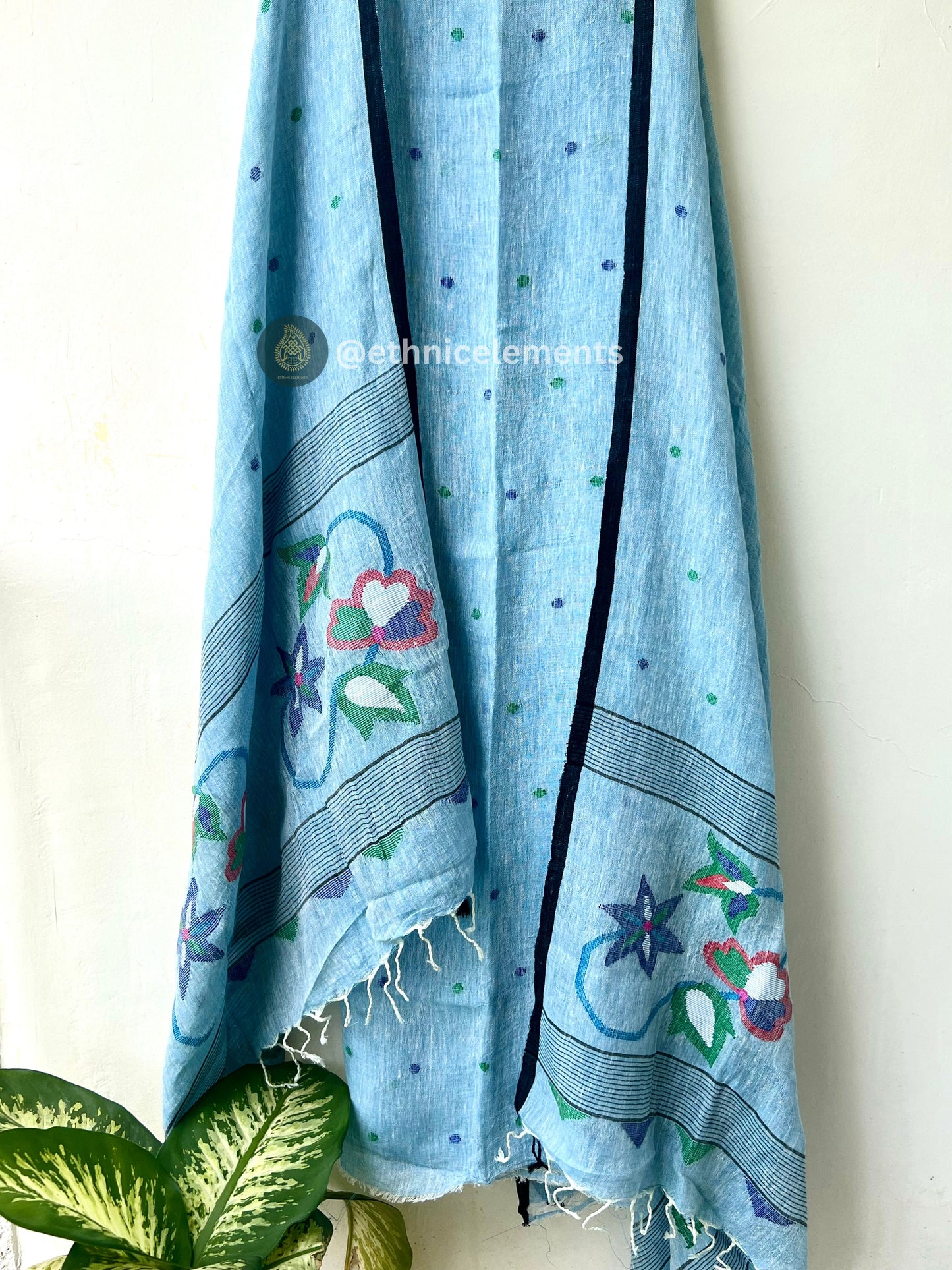 Hand Woven Linen Jamdani Suit Set- Fresh Blue