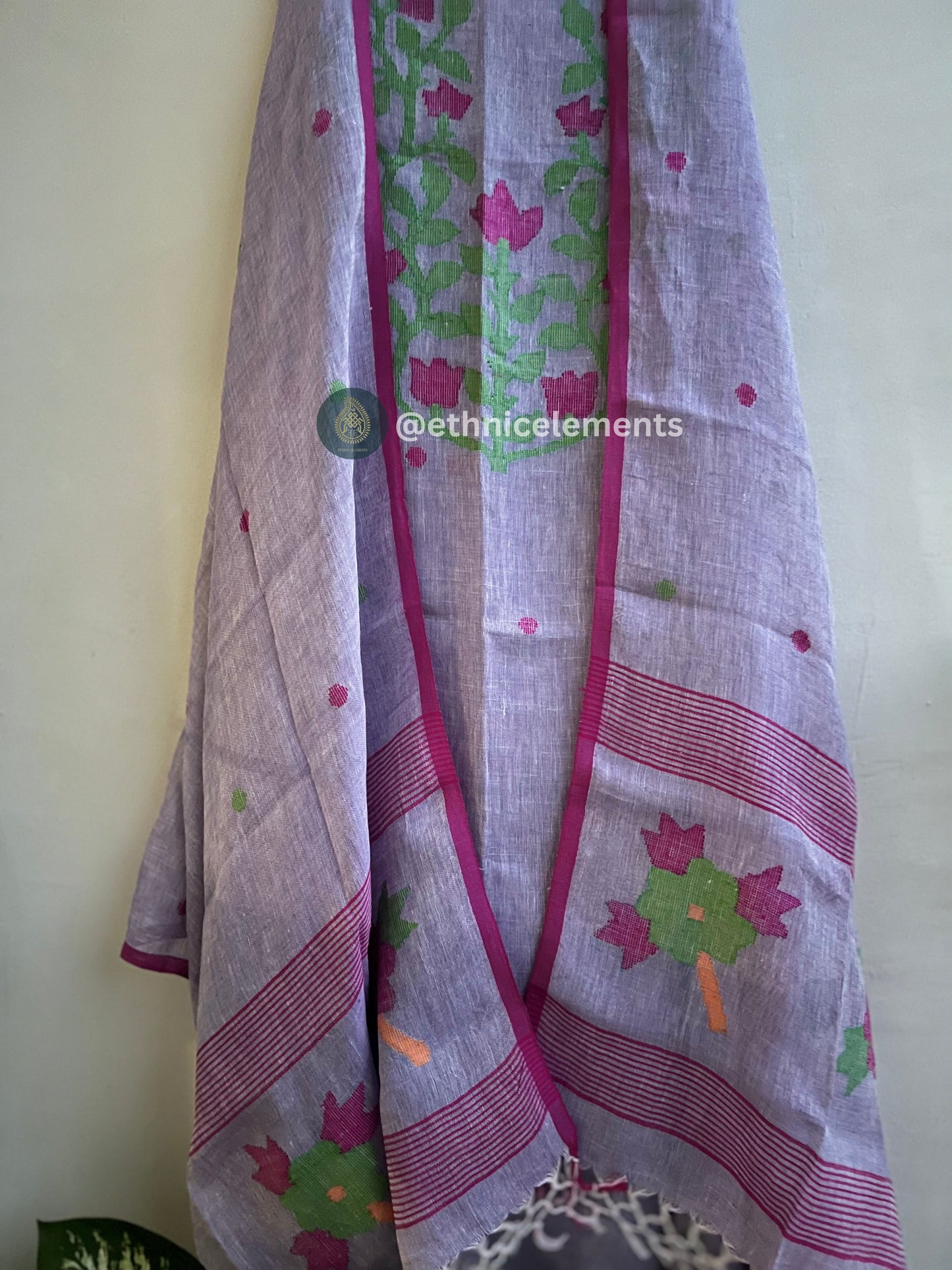 Hand Woven Linen Jamdani Suit Set- Lavender