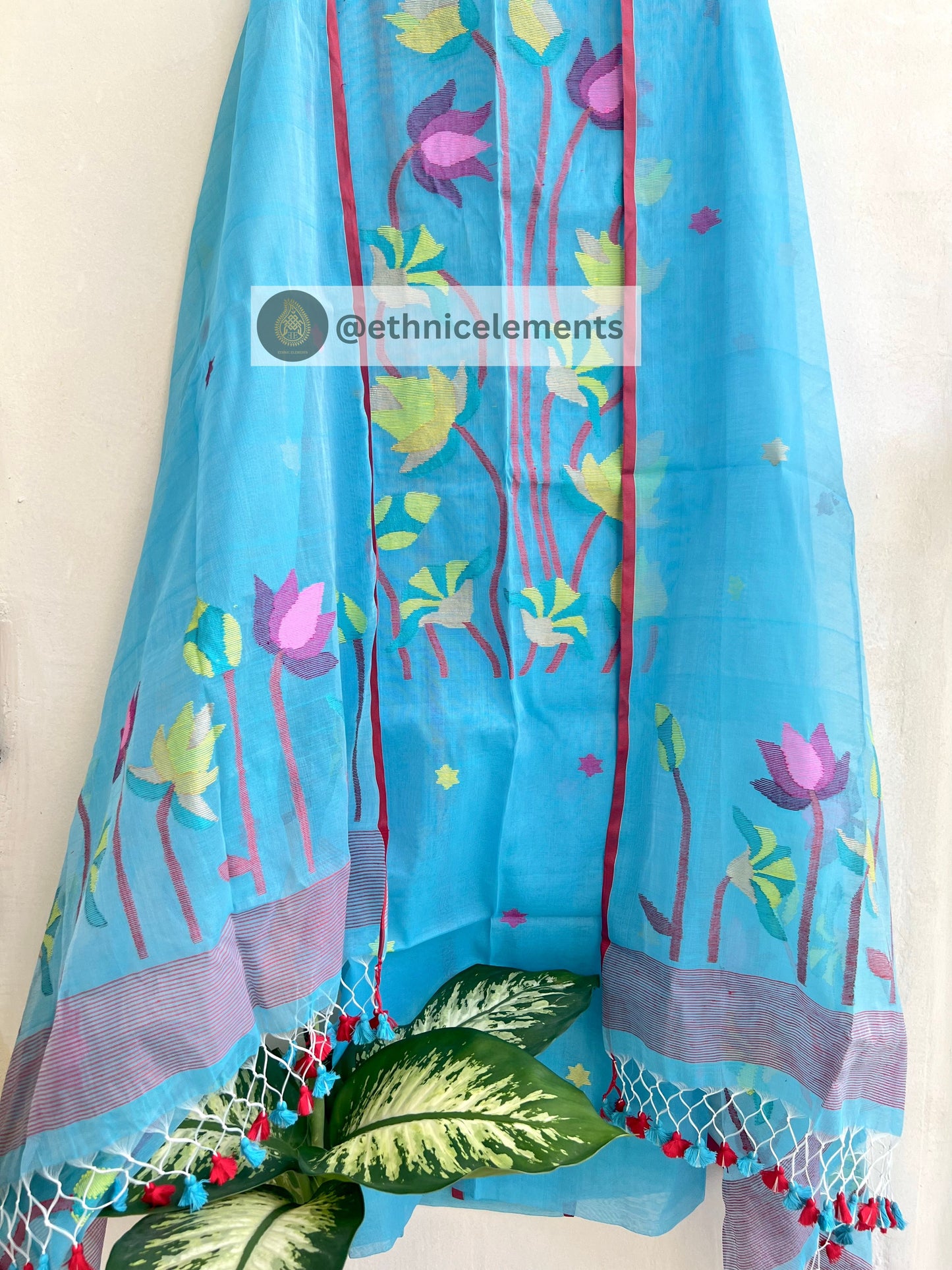 Muslin Jamdani Suit Set- Pichwai Themed- Surfing Waves