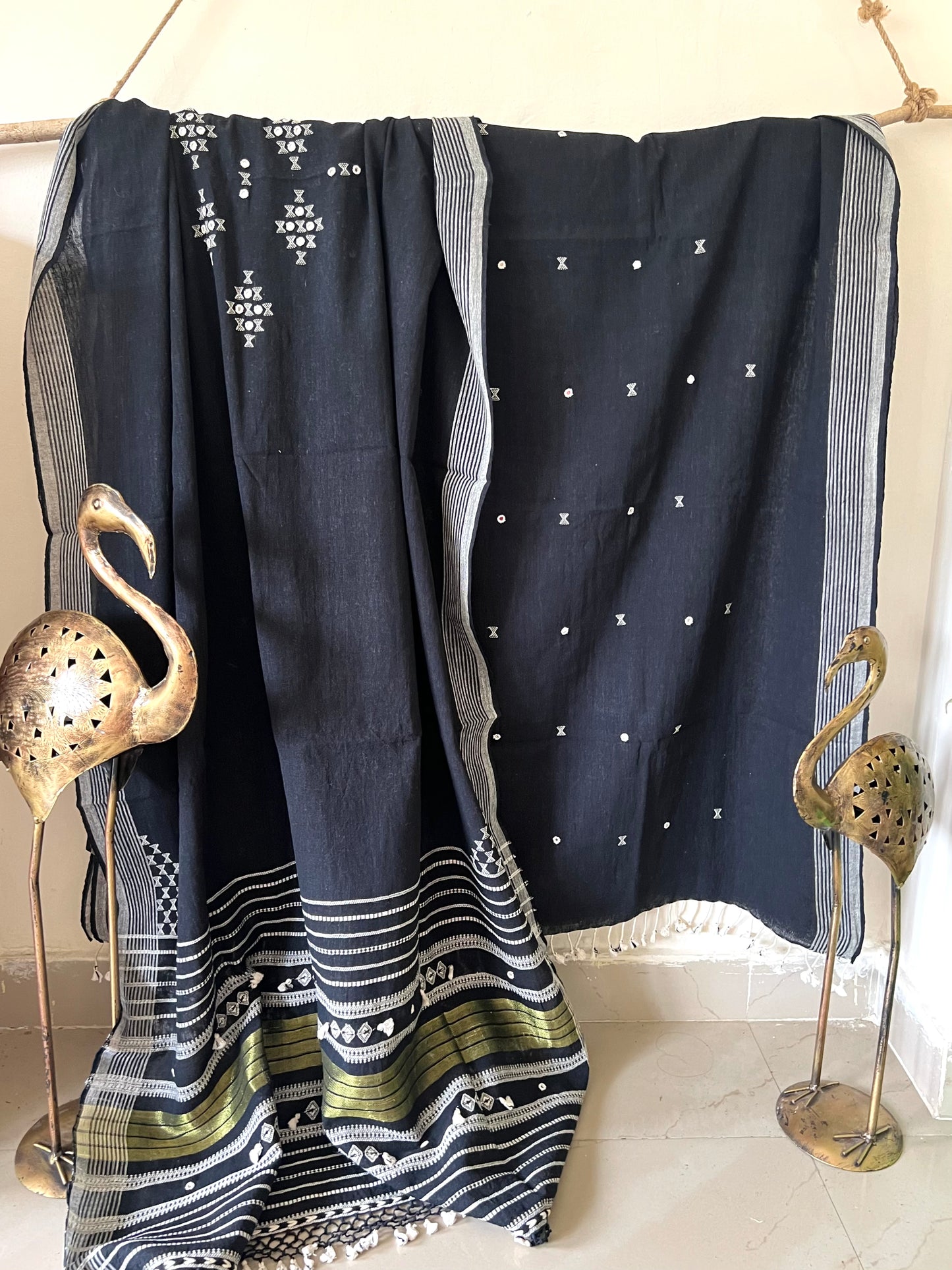 Handloom Bhujodi Kala Cotton Suit- Blackwater