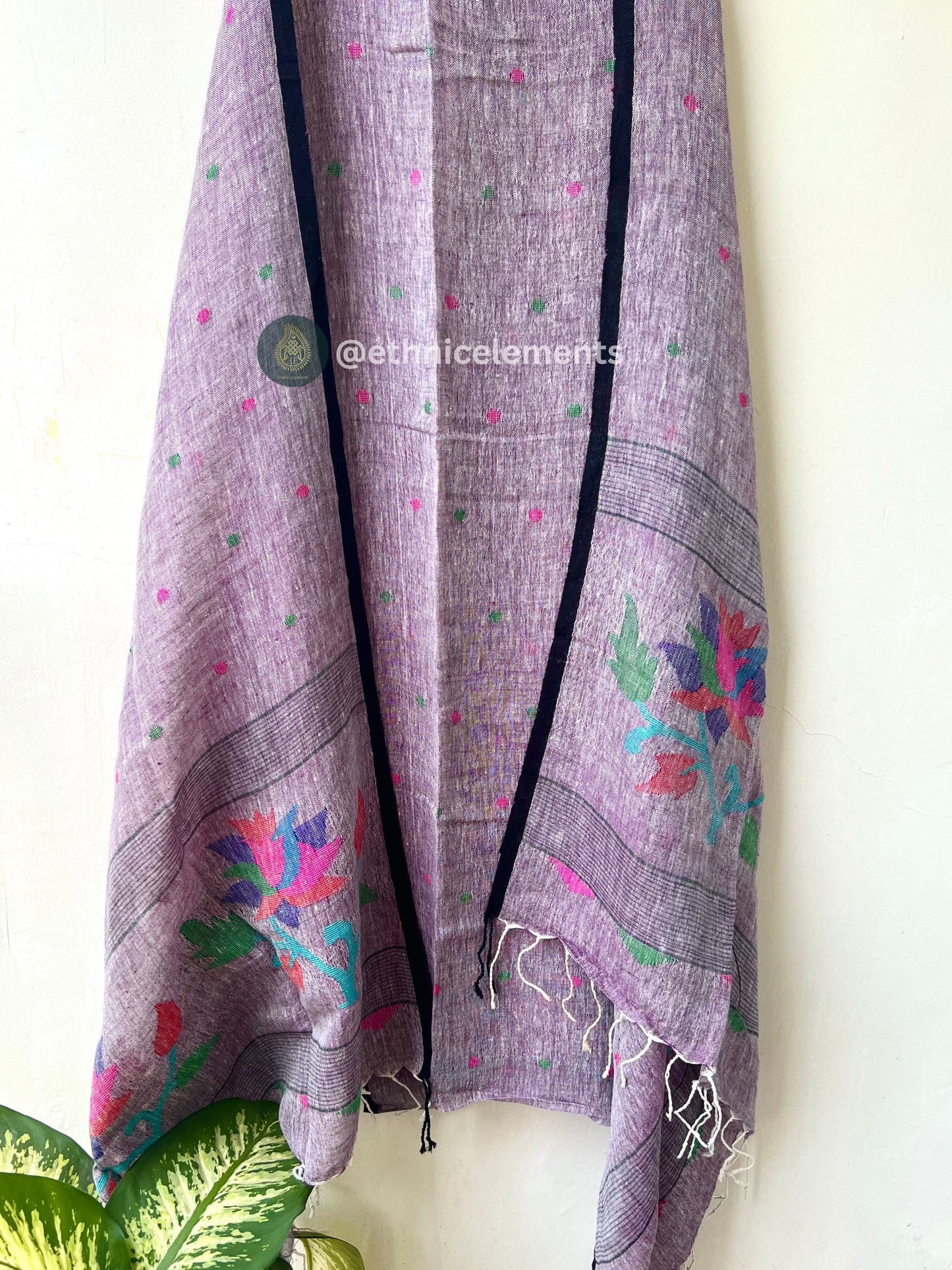 Hand Woven Linen Jamdani Suit Set- Pastel Lavender