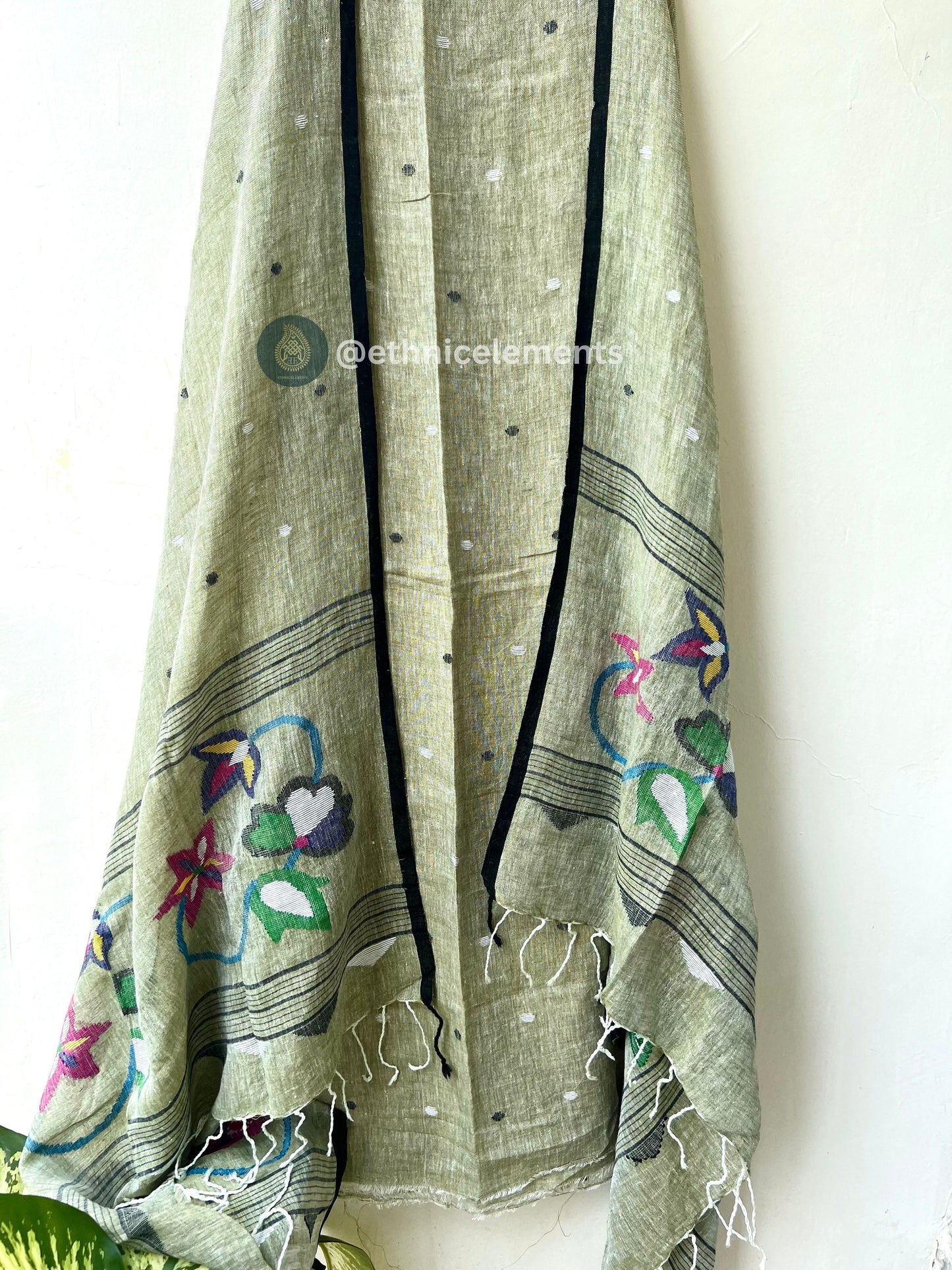 Hand Woven Linen Jamdani Suit Set - Moonlight