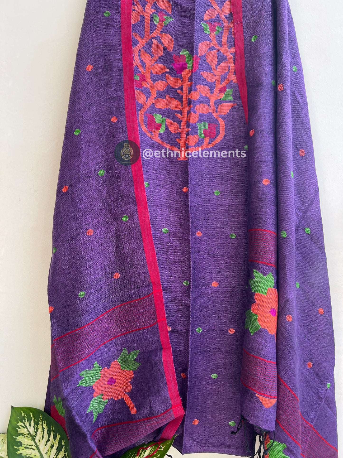 Hand Woven Linen Jamdani Suit Set- Pastel Violet