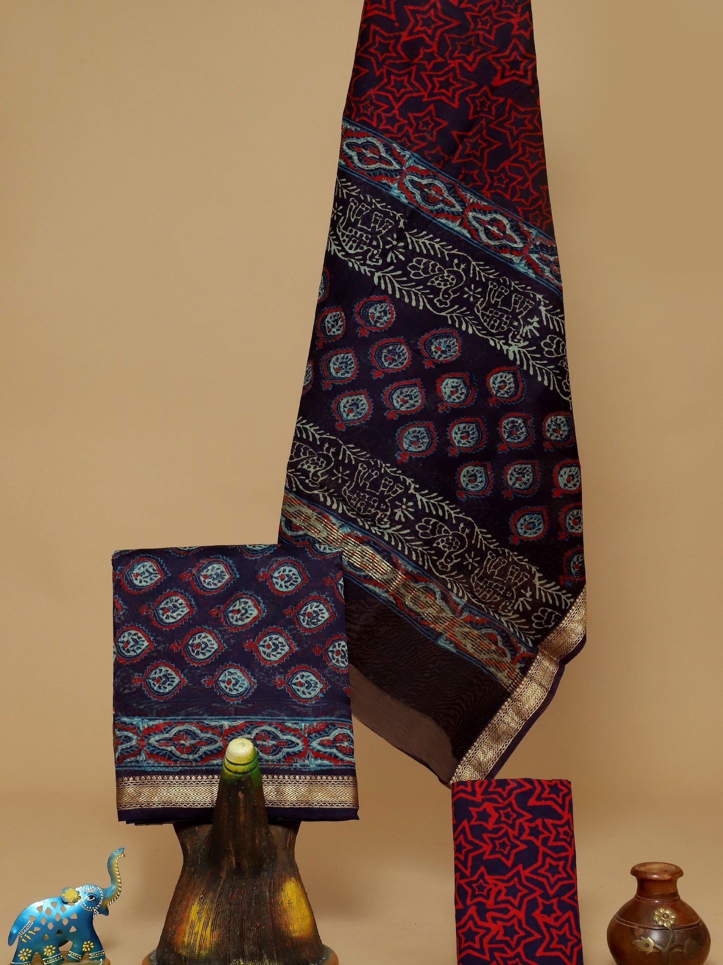 Handblock Prints On Maheshwari Silk - Design8
