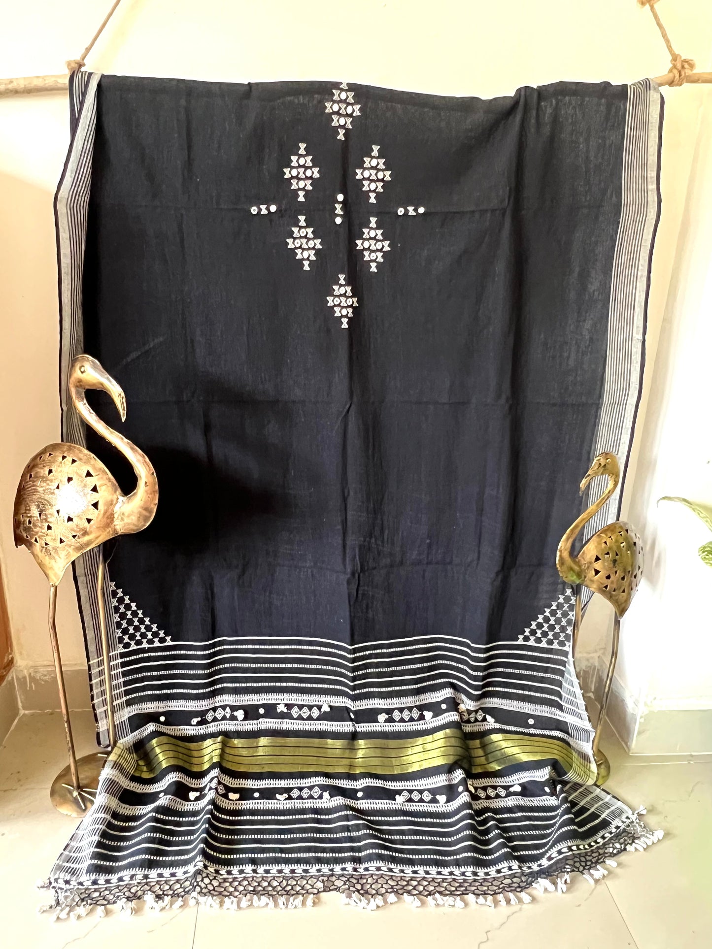 Handloom Bhujodi Kala Cotton Suit- Blackwater