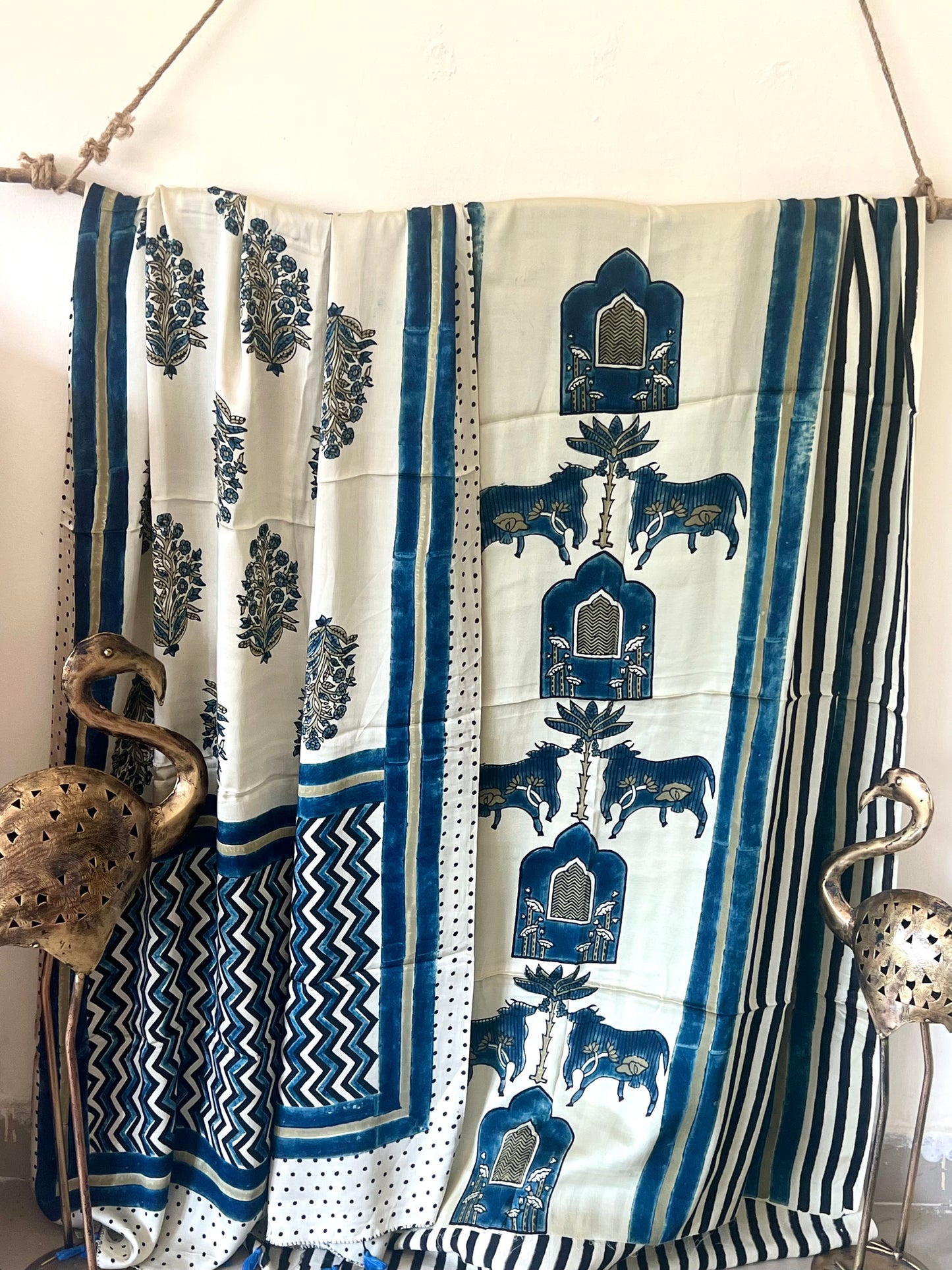 Ajrakh Suit Set- White Pearl