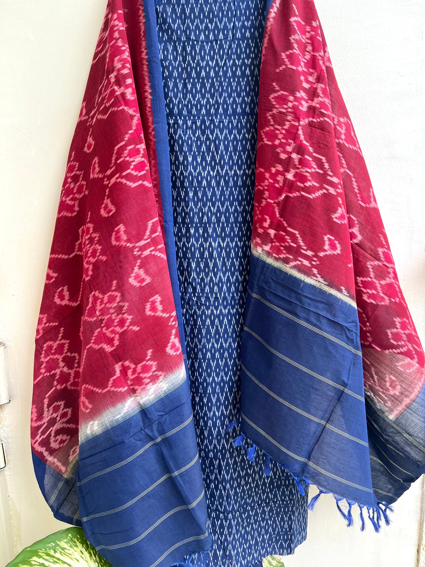 Woven Ikkat 3-Pcs Suit Set- Ink Blue