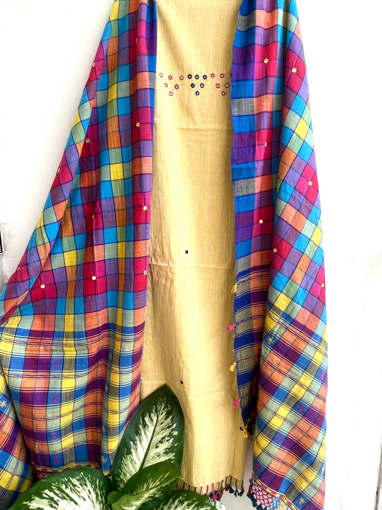 Handloom Bhujodi Kala Cotton Suit- Summer Blush