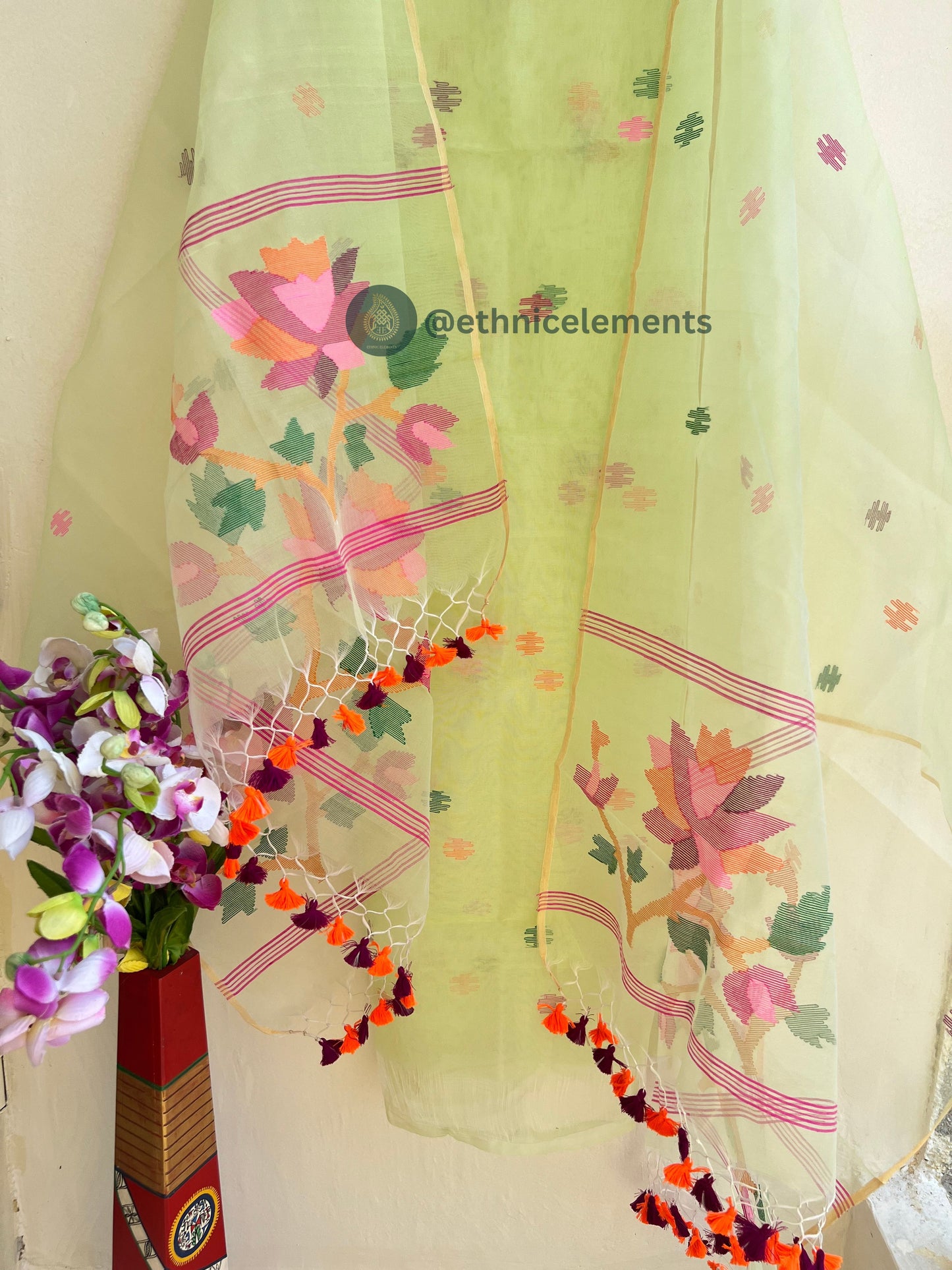 Resham Muslin Jamdani Suit Set- Light Yellow