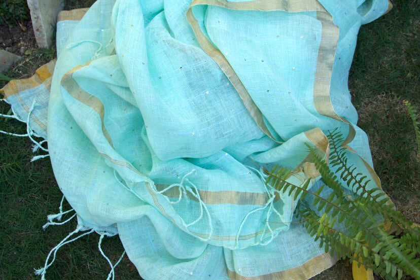 Linen Jamdani Suit Blue
