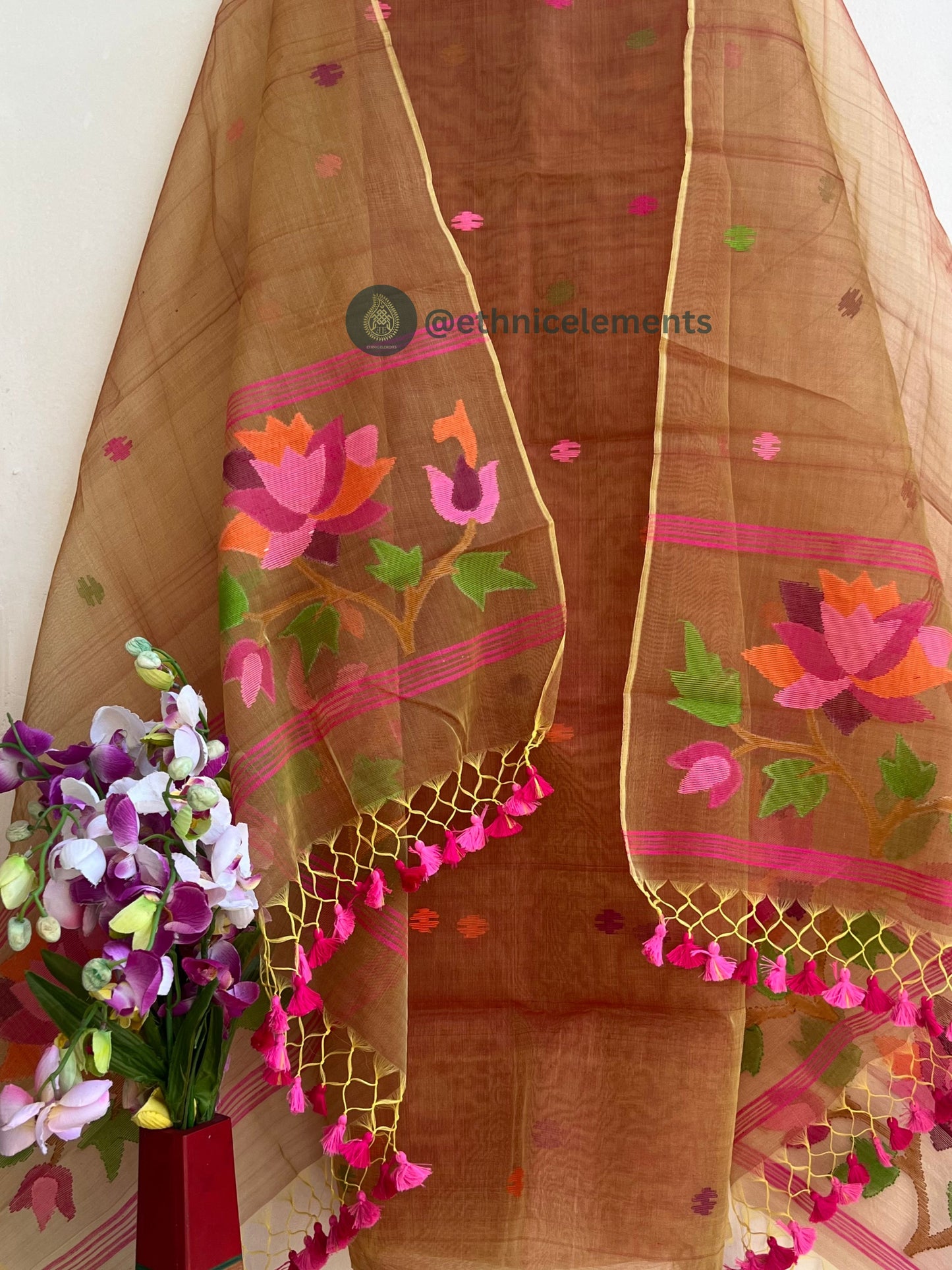 Resham Muslin Jamdani Suit Set- Dried Sea Weed