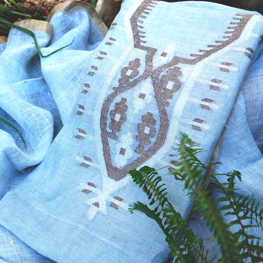 Linen Jamdani Suit Blue
