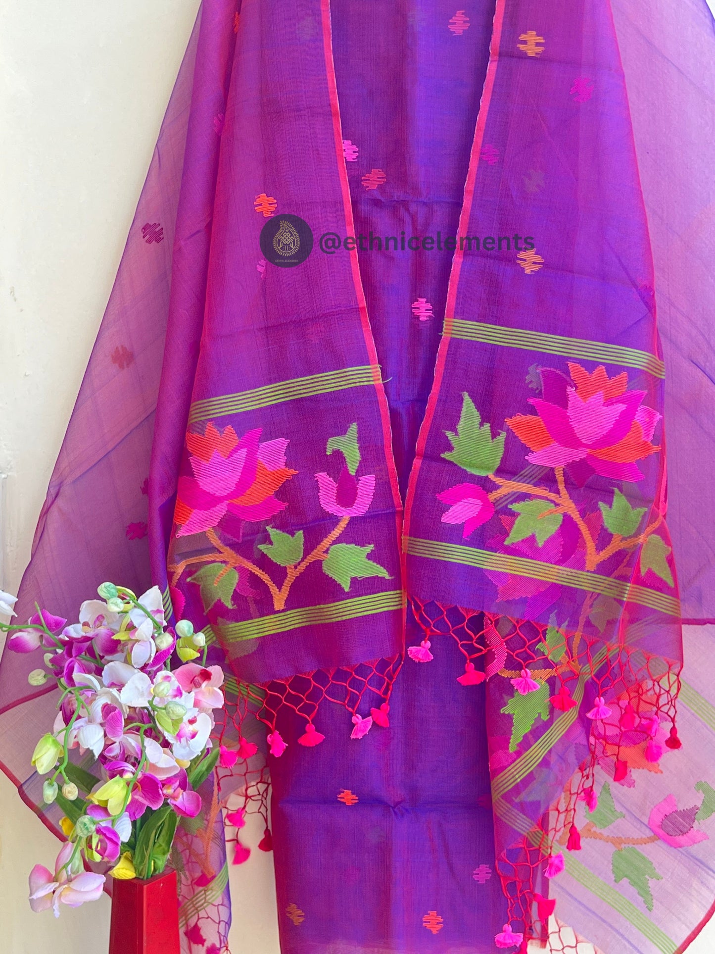 Resham Muslin Jamdani Suit Set- Purple