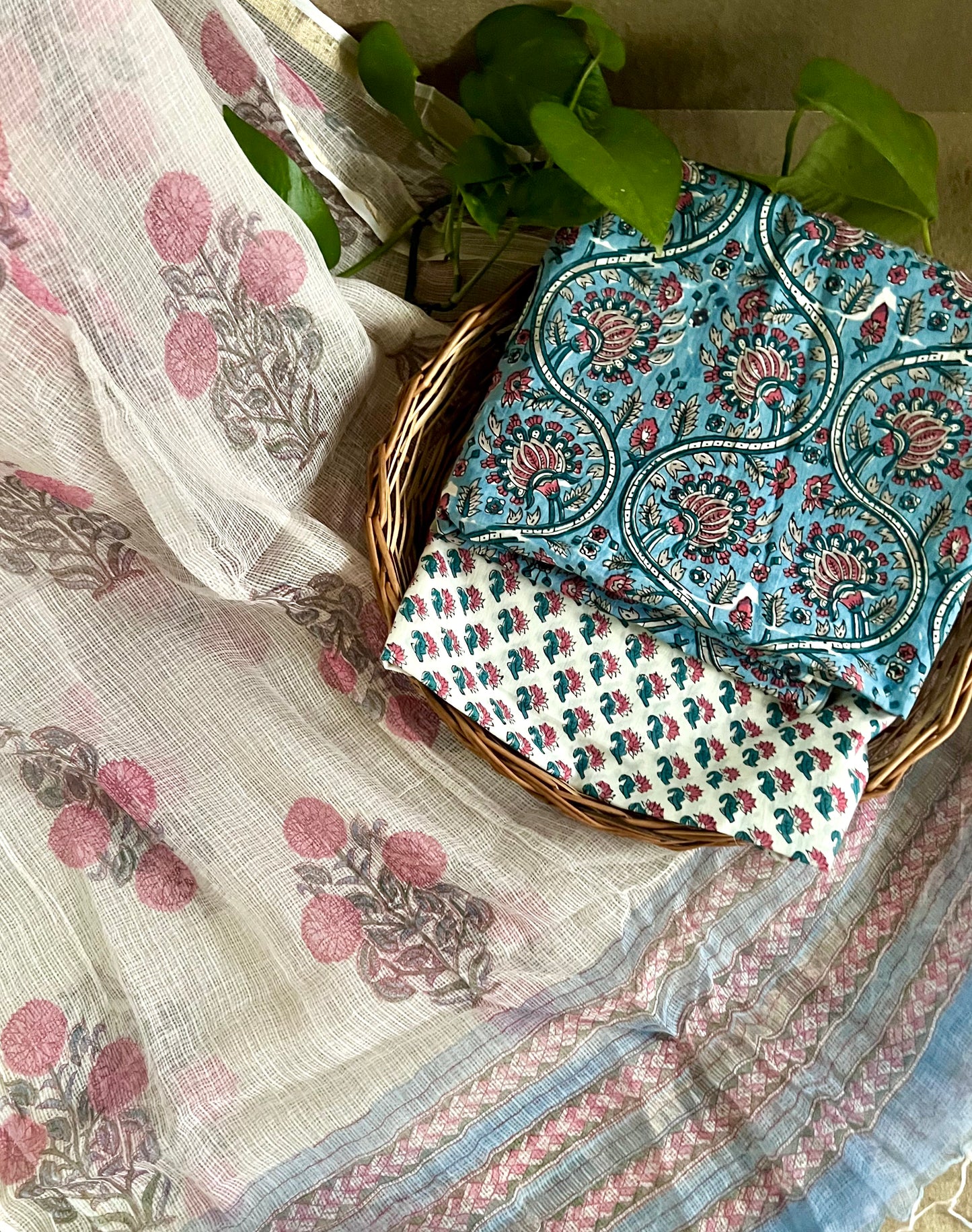Handblock Printed Cotton Suit Blue