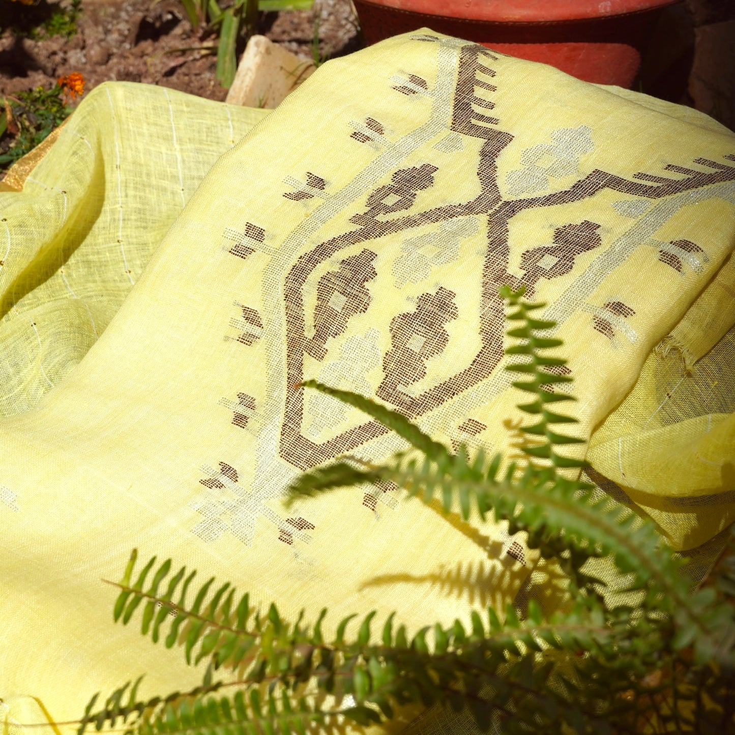 Linen Jamdani Suit Yellow