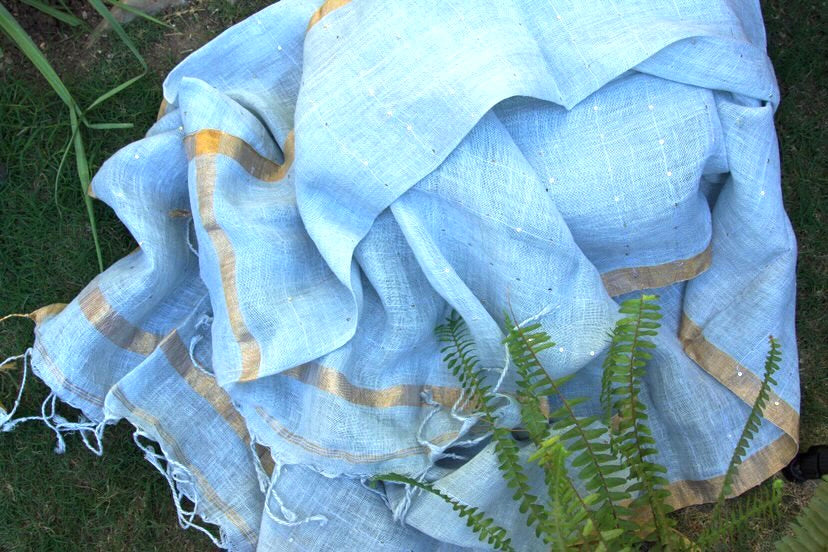 Linen Jamdani Suit Blue