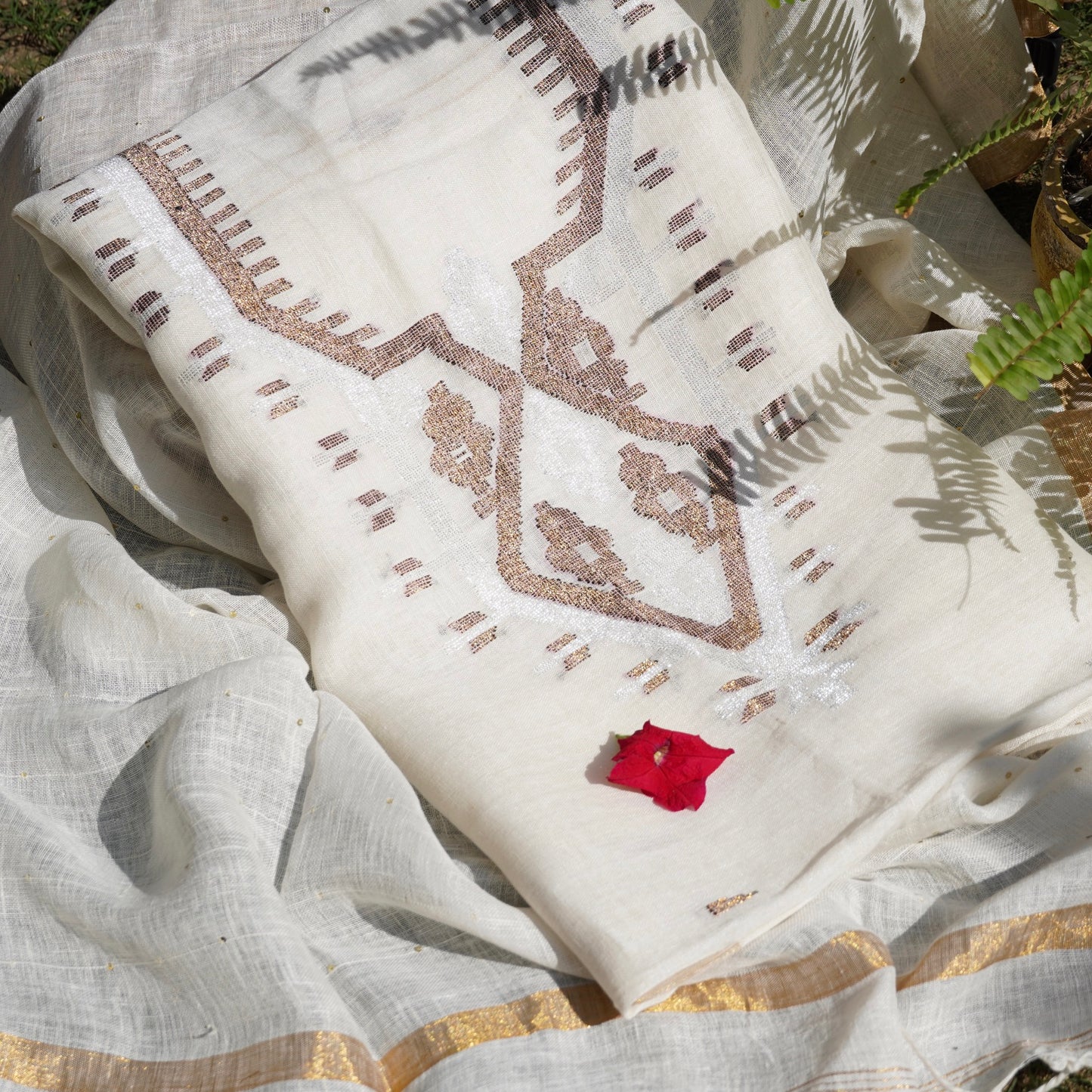 Linen Jamdani suit white