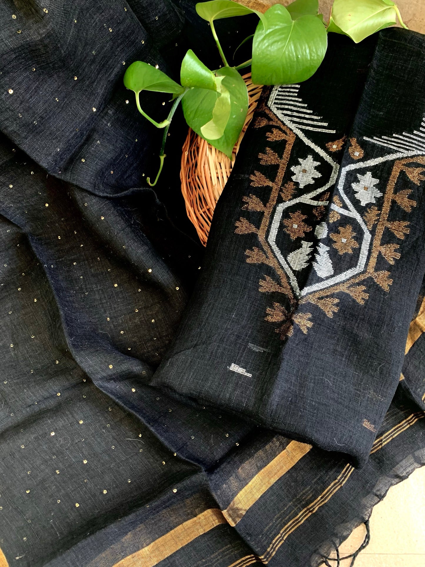 Linen Jamdani Suit Black