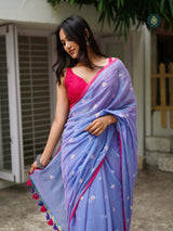 Mul Cotton Embroidered Saree - Shiuli Lilac