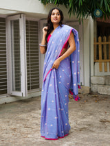 Mul Cotton Embroidered Saree - Shiuli Lilac