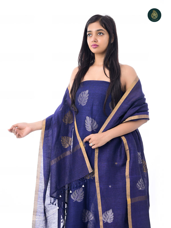 Hand Woven Linen Jamdani Suit Set- Robin Blue