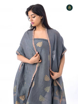 Hand Woven Linen Jamdani Suit Set- Ash