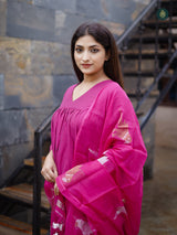 Magenta Pink Silk Kurta & Bottom Suit ( 3 Piece Set )