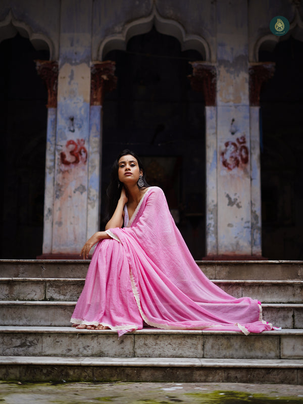 Blush Pink Saadgi Mul Cotton Solid Saree