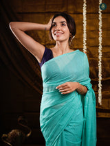 Oxfo Blue Sequin Mul Cotton Saree