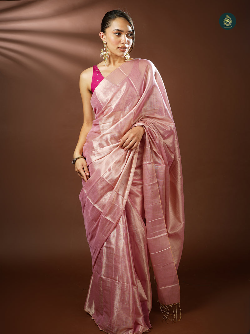 Handloom Mul Cotton Tissue Saree - Pinklicity