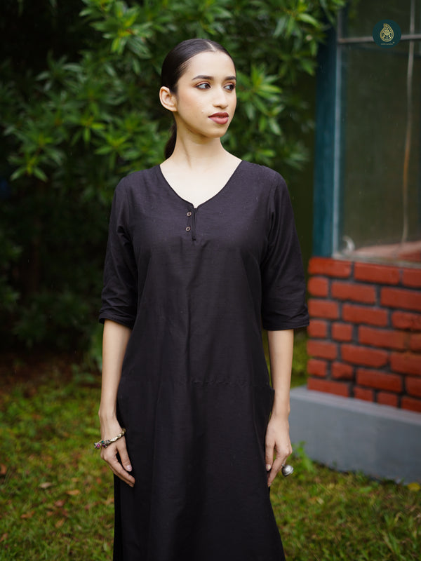 Stitched Suit Cotton Silk Kurta & Bottom Sable Black ( 2 Piece Set )