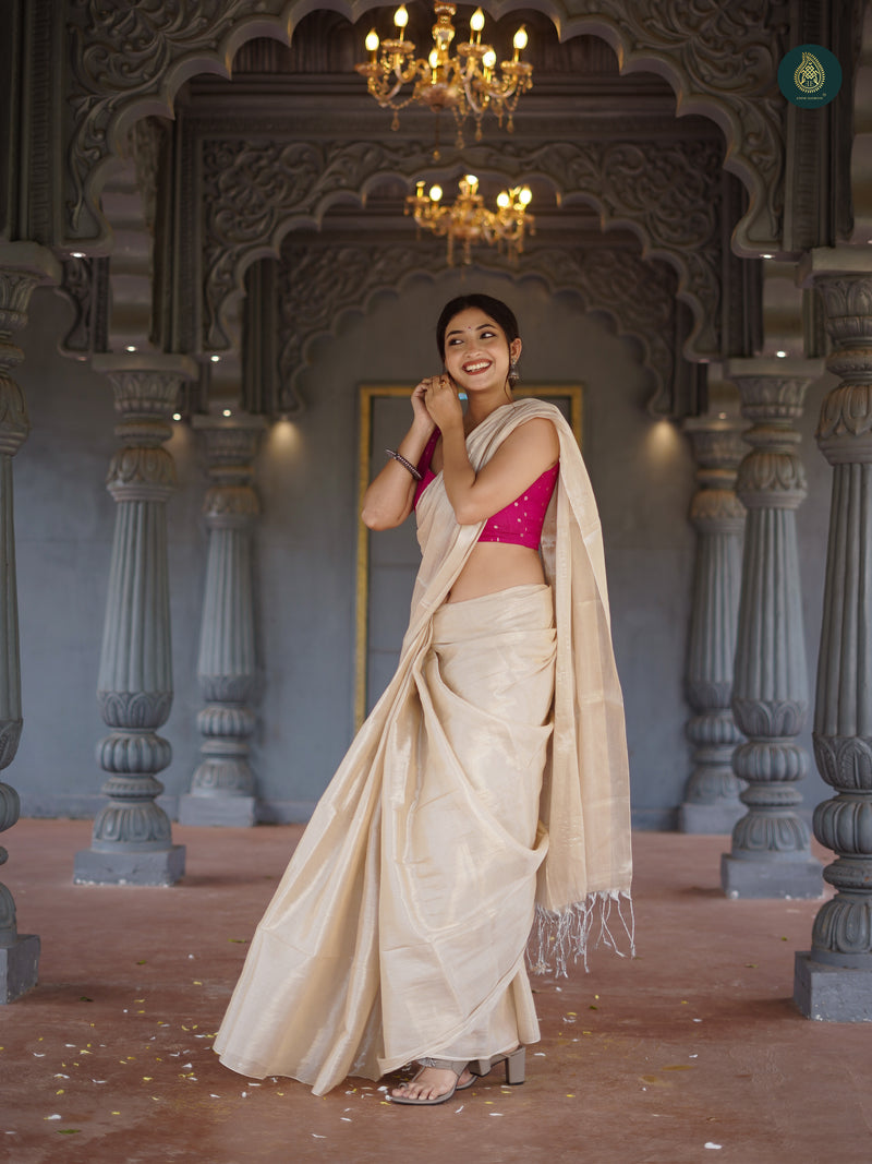 Oyster Mul Cotton Tissue Saree