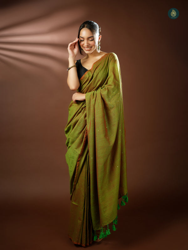 Mul Cotton Saree - Almond Joy