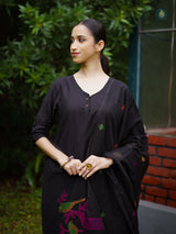 Sable Black Silk Kurta & Bottom Suit ( 3 Piece Set )