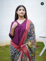 Purple Silk Kurta & Bottom Suit ( 3 Piece Set )