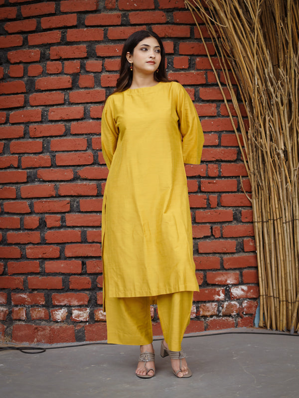 Stitched Suit Cotton Silk Kurta & Bottom Bumblebee Yellow ( 2 Piece Set )