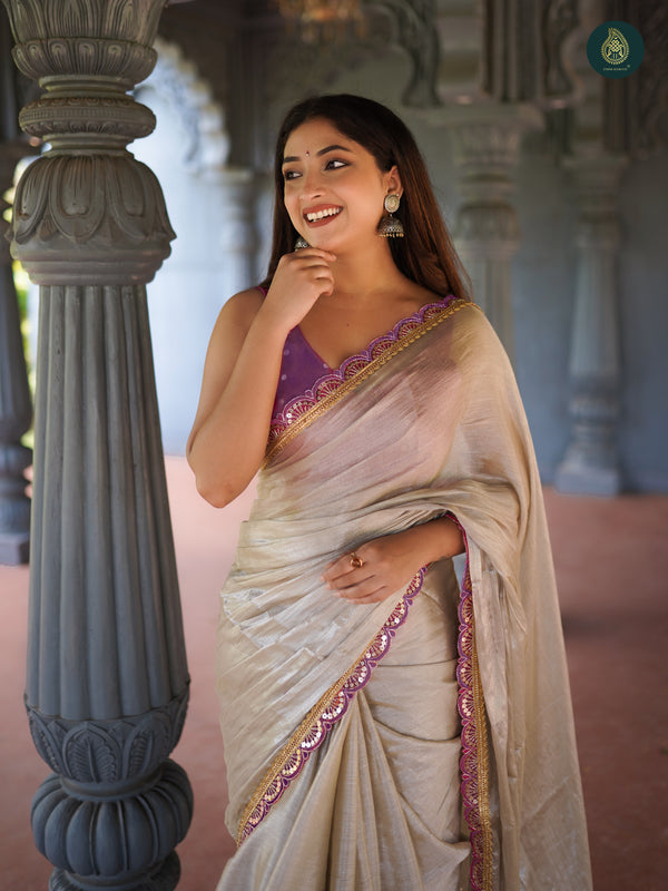 Metallic Mul Mul Cotton Tissue Saree