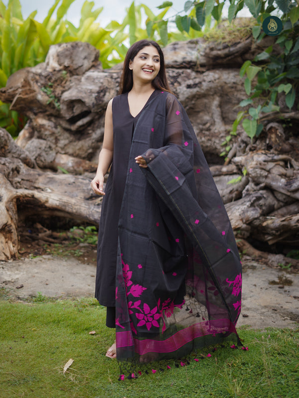 Jade Black Silk Kurta & Bottom Stitched Suit ( 3 Piece Set )