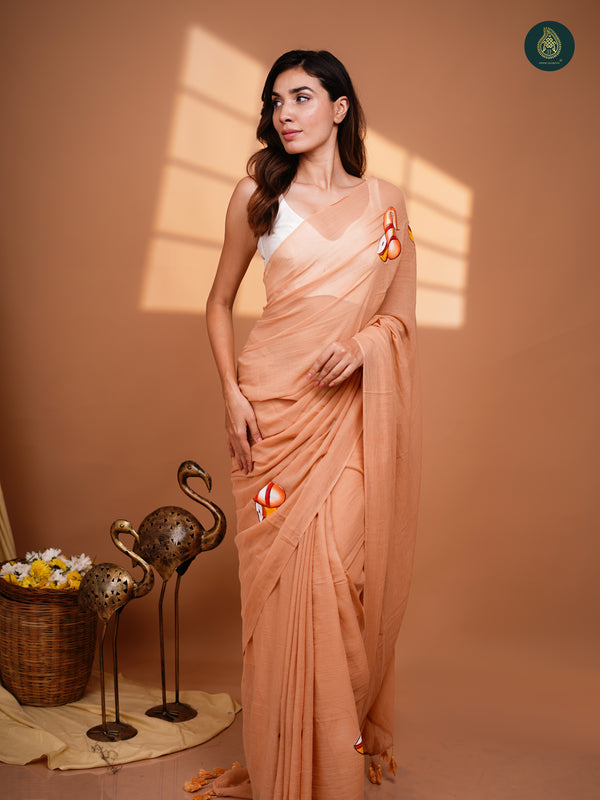 Palermo Pink Hand Painted Mul Cotton Saree