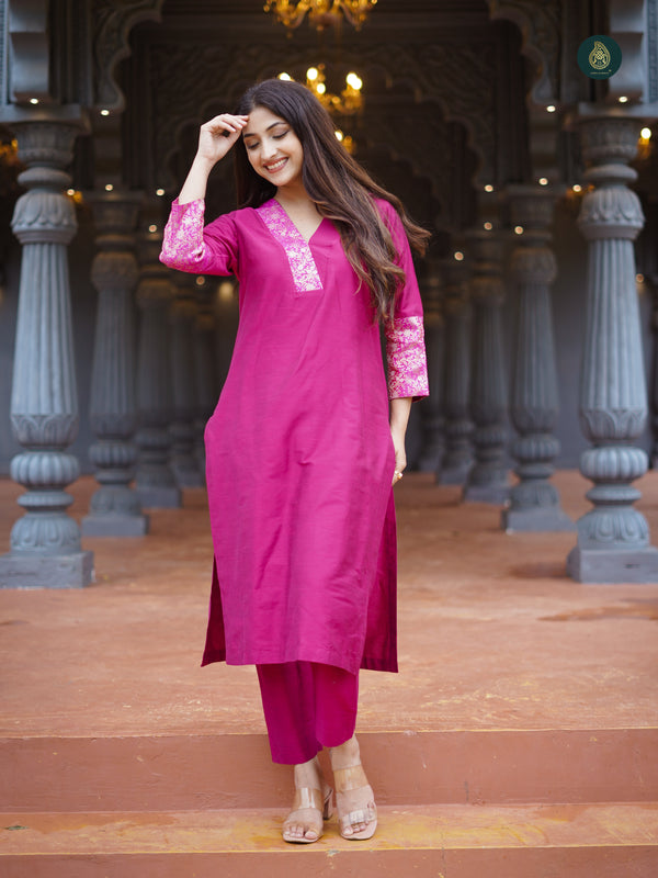 Berry Pink Silk Kurta & Bottom Suit ( 2 Piece Set )