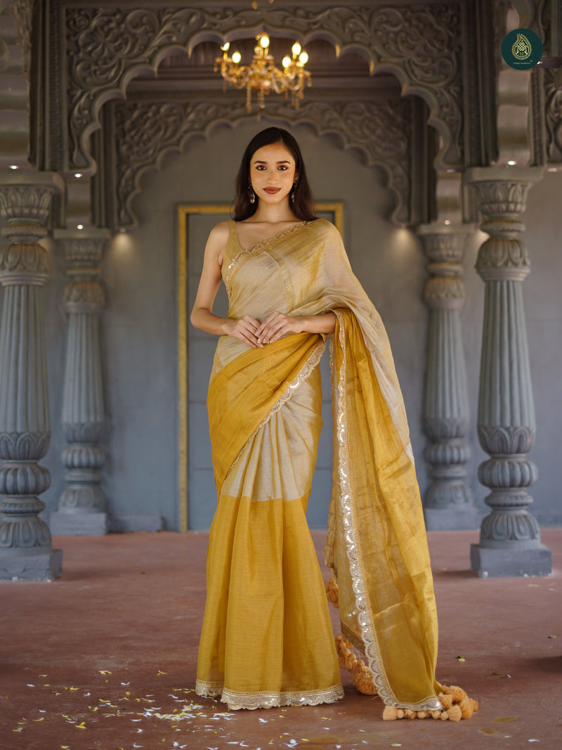 Marblehead Gold Mul Cotton Tissue Saree