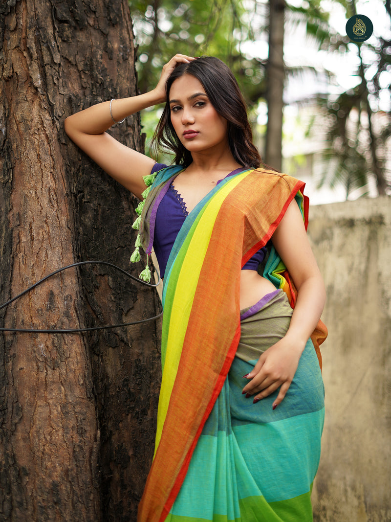 Mul Cotton Saree Rainbow Series - Handcrafted Delights