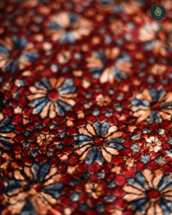 Ajrakh Velvet Sparkle Phool Maroon